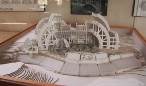 Model of Arcosanti. The gray sections are completed.