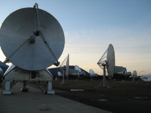 Hat Creek, CA, a decommissioned radio telescope amidst the new Allen Telescope Array telescopes.