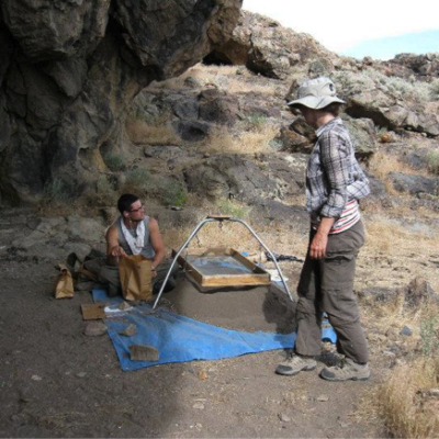 Me excavating a unit at Serendipity Shelter in Nevada (2011). 